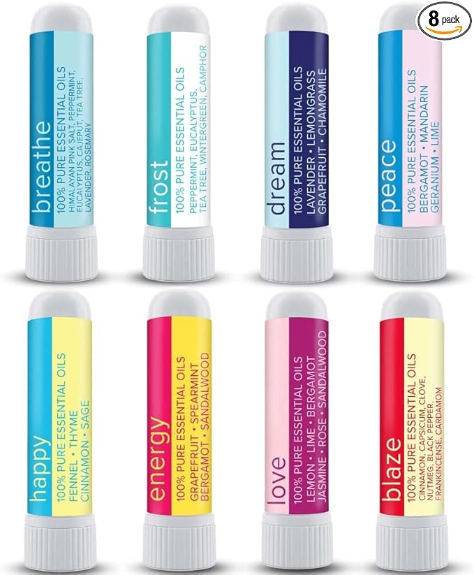 MOXĒ Nasal Inhaler Bundle, 8 Essential Oil Blends, Aromatherapy Sticks, Warming & Cooling Fragrances, Undiluted Oil, Natural Ingredients, Made in USA