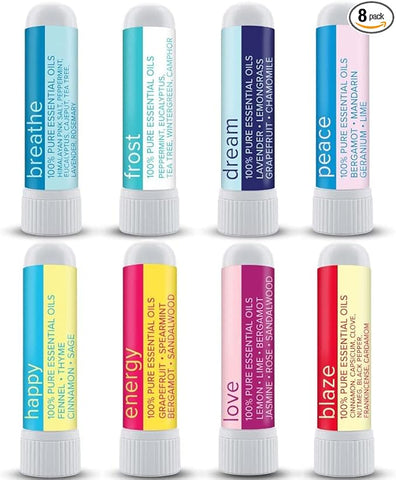 MOXĒ Nasal Inhaler Bundle, 8 Essential Oil Blends, Aromatherapy Sticks, Warming & Cooling Fragrances, Undiluted Oil, Natural Ingredients, Made in USA