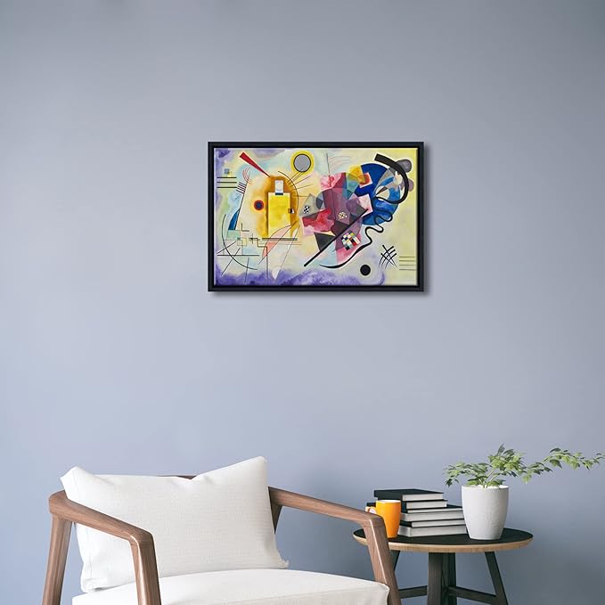 Wieco Art Framed Canvas Wall Art Yellow-Red-Blue, 1925 by Wassily Kandinsky Famous Classic Paintings Abstract Reproductions Canvas Wall Art for Home Decoration