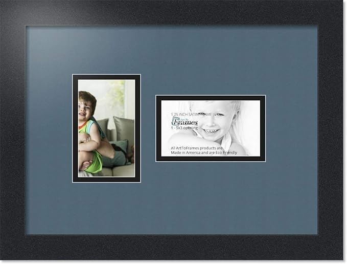 ArtToFrames Collage Photo Frame Double Mat with 2-3x5 Openings with Satin Black Frame and Dutch Blue mat.