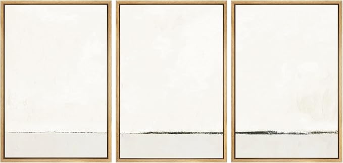 SIGNWIN Framed Canvas Print Wall Art Set Duotone Gray White Grunge Pastel Landscape Shapes Abstract Illustrations Modern Art Decorative Nordic Zen for Living Room, Bedroom, Office - 16"x24"x3 Natural