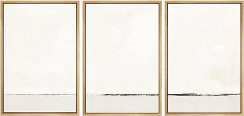 SIGNWIN Framed Canvas Print Wall Art Set Duotone Gray White Grunge Pastel Landscape Shapes Abstract Illustrations Modern Art Decorative Nordic Zen for Living Room, Bedroom, Office - 24"x36"x3 Natural