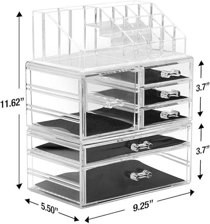 Sorbus Large Clear Makeup Organizer - Detachable 3-Piece Jewelry & Make Up Organizers and Storage Set - Spacious Cosmetic Display Tower - Makeup Organizer for Vanity, Bathroom, Dresser & Countertop
