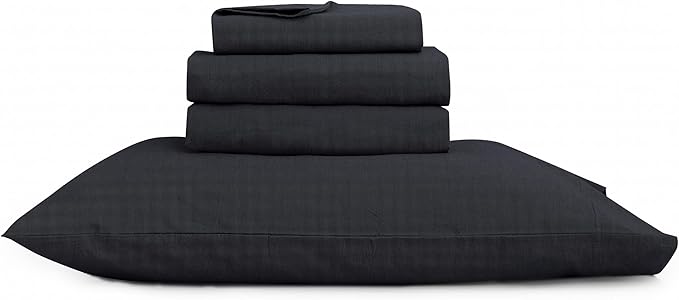 BESTOUCH Sheet Set 100% Washed Cotton Linen Feel Super Soft Comfortable Chic Lightweight 4 Pcs Home Bedding Set Solid Deep Black King