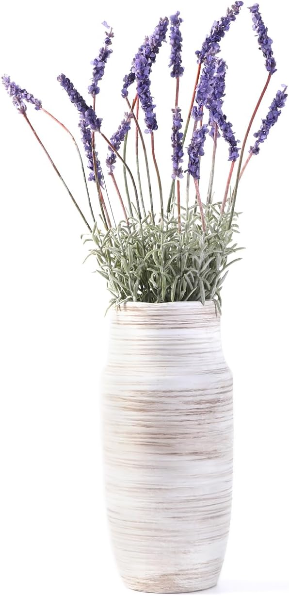 ALMA 11 inch Tall Cream and Beige Vase for Modern Living Room Decor, Wide Mouth Large Vase for Flower Bouquets, Ceramic Table Vases for Boho Room Decor, Modern Farmhouse, French Country Style