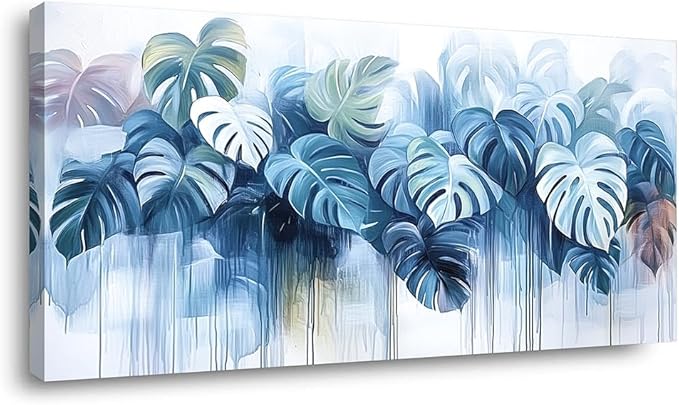 Navy Blue Plant Wall Art for Living Room Office Canvas Painting Prints Nature Artwork Dining Room Bedroom Decor (16x30 Inches)