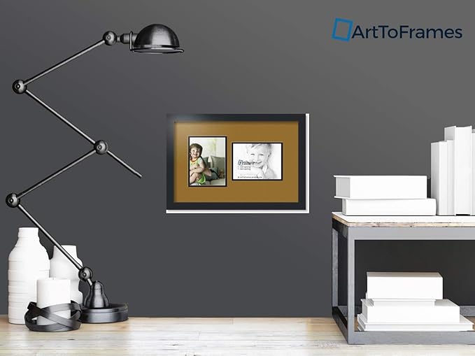 ArtToFrames Collage Photo Frame Double Mat with 2-6x8 Openings with Satin Black Frame and El Dorado mat.
