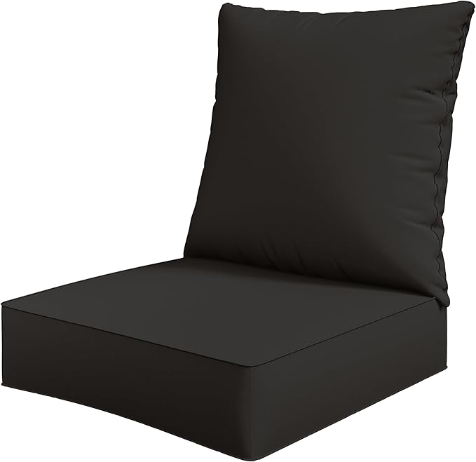 Outdoor Seat Cushion Set 24 x 24 x6.5 Inch Splash-Proof & Fade Resistant Patio Furniture Cushions with Removable Cover Deep Seat & Back Cushion with Straps for Chair Sofa Couch
