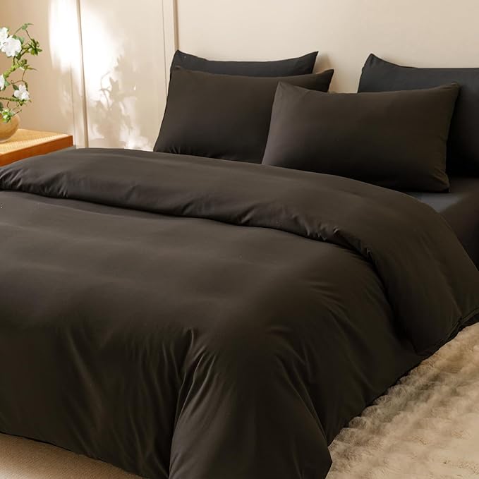 Wellboo Brown Comforter Sets Cal King Solid Dark Color Bedding Set Women Men Mocha Coffee Quilts California King Adults Deep Brownness Comforter Soft Modern Chestnut Blankets Durable Plain Brown Bed