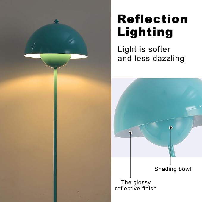 Modern Floor Lamp for Living Room, Industrial Tall Standing Lamp for Bedroom, Metal Shade Reflecting Light Reading Floor Lamp for Office, Nursery Room, Corner(Light Green)