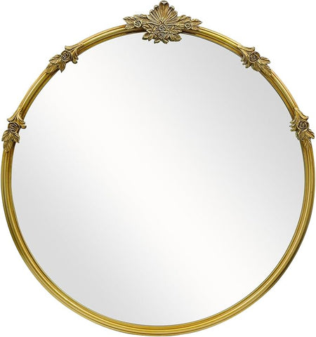 Gold Round Mirror - Baroque Style Ornate 24 Inch Mirror Suitable for Home Decoration, Bedroom, Living Room Wall Art, Retro Luxury Metal Frame Design