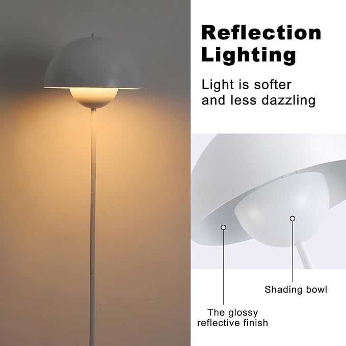 COSYLUX Modern Floor Lamp for Living Room, Industrial Tall Standing Lamp for Bedroom, Metal Shade Reflecting Light Reading Floor Lamp for Office, Nursery Room, Corner(White)