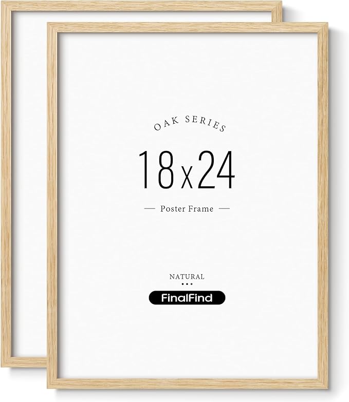 Minimalist 18x24 Frame, Natural Solid Oak Wood 18x24 Poster Frame, Lightweight for Wall Mounting(2 Pack, Oak)