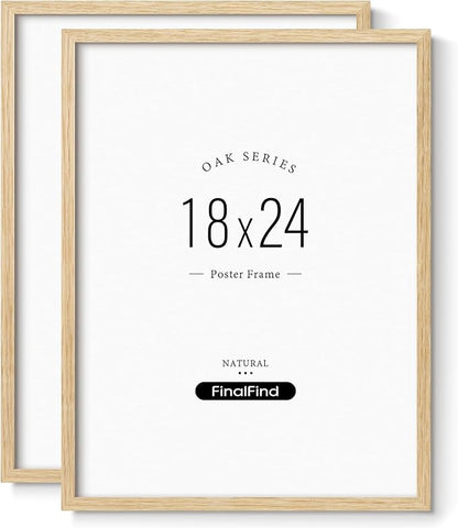 Minimalist 18x24 Frame, Natural Solid Oak Wood 18x24 Poster Frame, Lightweight for Wall Mounting(2 Pack, Oak)