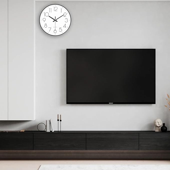 Wall Clock Silent Non-Ticking Modern Round Wall Clocks Battery Operated for Kitchen, School, Office (10 Inch, Black)