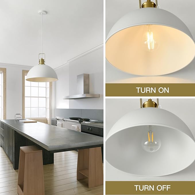 18 Inch White Farmhouse Pendant Lights for Kitchen Island Industrial Pendant Lighting Adjustable Height Vintage Dome Hanging Light Fixtures for Barn, Dining Room