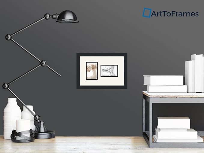 ArtToFrames Collage Photo Frame Double Mat with 2-4x6 Openings and Satin Black Frame