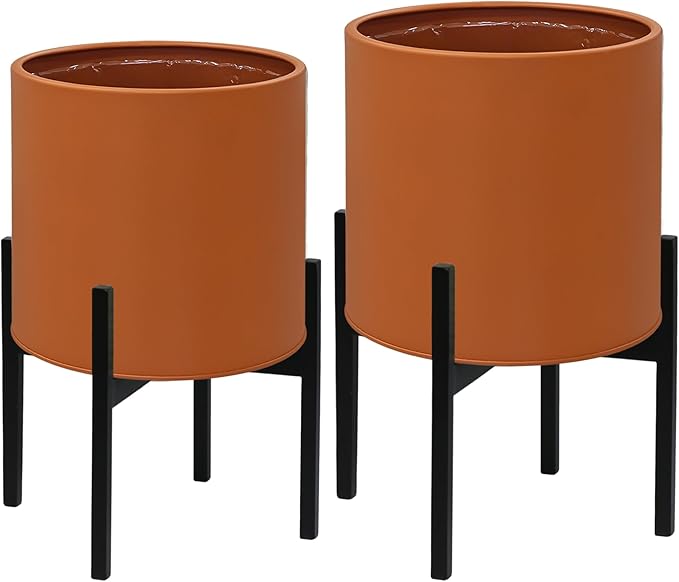 ARNIS Modern Plant Pots, Set of 2 Large Planters with Stand, Decorative Planters, Metal Pots with Drainage Holes for Living Room, Office, Garden or Balcony, 8.25 &10.5 Inch