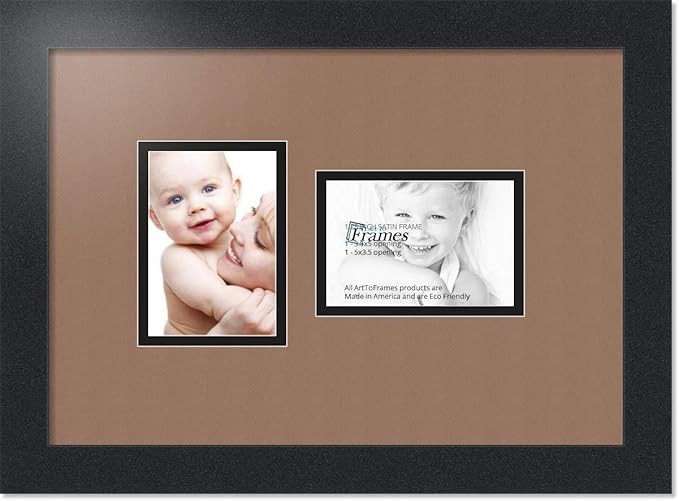 ArtToFrames Collage Photo Frame Double Mat with 2 - 3.5x5 Openings and Satin Black Frame