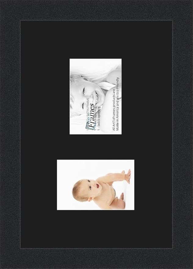 ArtToFrames Collage Photo Frame Double Mat with 2 - 3.5x5 Openings and Satin Black Frame