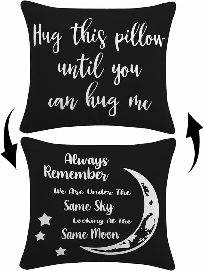 Sufamb Hug This Pillow Until You Can Hug Me Reversible Decor Throw Pillow Case Decor for Home Bedroom, 20'' x 20'' Black Pillow case,Gift Wife,Husband,Wedding Anniversary,Long Distance Relationship