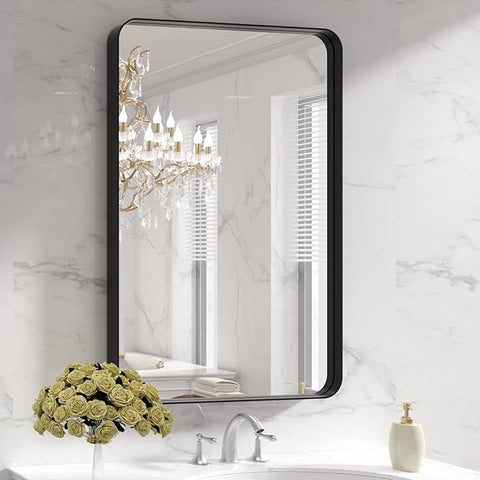 LOAAO 28X36 Inch Black Metal Framed Bathroom Mirror for Wall, Matte Black Bathroom Vanity Mirror Farmhouse, Anti-Rust, Hangs Horizontally or Vertically