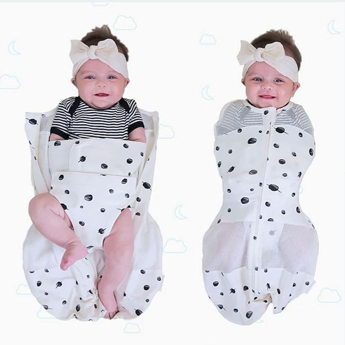 Happiest Baby Sleepea 5-Second Swaddle - 100% Organic Cotton Baby Swaddle Blanket - Doctor Designed Promotes Healthy Hip Development (Ivory Planets, Medium)