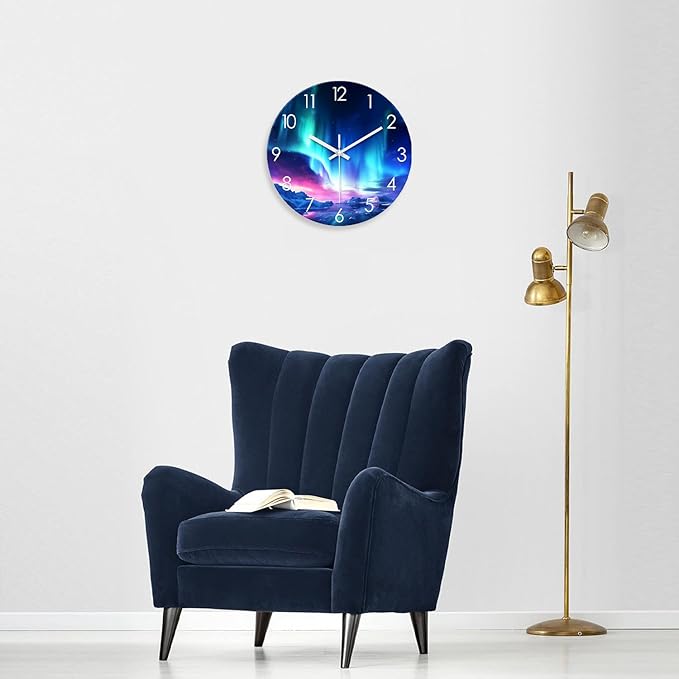 XNM Decorative Wall Clocks Battery Operated 14 Inch Modern Glass Wall Clock Silent Round Teal Clock for Kitchen