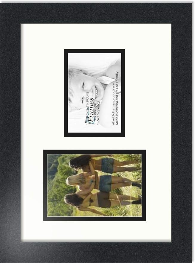 ArtToFrames Collage Photo Frame Double Mat with 1 - 3.5x5, 4x6 Openings and Satin Black Frame