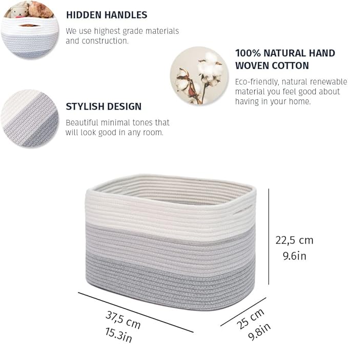 OrganiHaus Set of 3 Grey Woven Baskets for Organizing, Cotton Rope Basket for Decor, Shoe Basket Organizers & Storage, Decorative Storage Baskets & Bins, Cute Storage Basket for Toys & Cloths