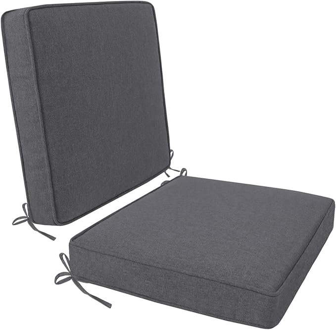 Outdoor Chair Cushion 18 x 18 x 3 Inch, Waterproof & 3-Year Fade Resistant Patio Furniture Cushions, Removable Cover and Adjustable Ties for Garden Sofa Couch (Dark Gray)