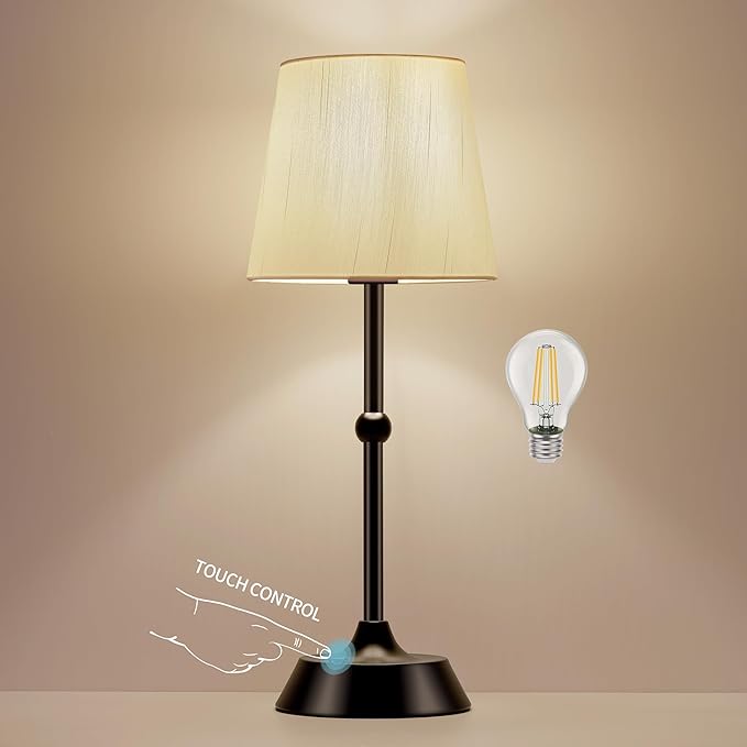Set of 2 Portable Cordless LED Table Lamp,Touch Control Fabric Black Dimmable Desk Lamp,Built-in 6000mA Rechargeable Battery,Patio Table Lamp,Bedside Night Lamp,Ambient Light for Restaurant.