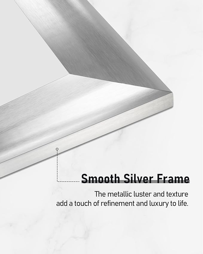 CULER Silver Wood Wall Mirror for Bathroom,Rectangle Rustic 24 x 36 inch Hanging Vanity Mirrors with Wooden Frame for Living Room,Bedroom,Entryway