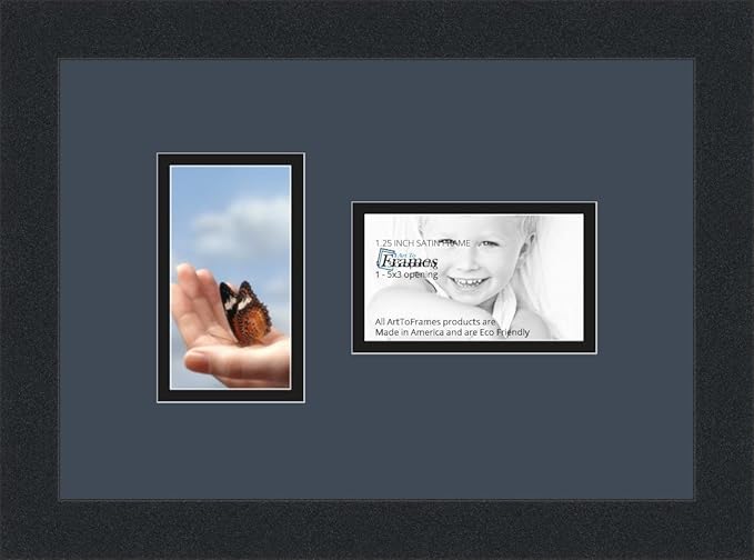 ArtToFrames Collage Photo Frame Double Mat with 2 - 3x5 Openings and Satin Black Frame