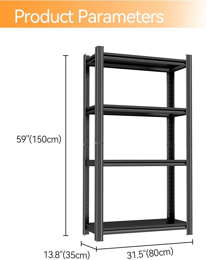 Tall Bookshelf with Open Shelves, Metal Office Book Shelf, Adjustable Organizer Bookcase, Standing Storage Organizer Shelf for Living Room (31.5" W*13.8" D*59" H)
