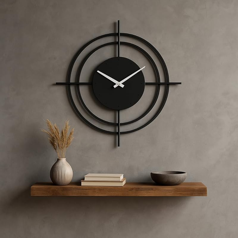 Metal Large Wall Clock, Rustic Wall Clock, Oversized Farmhouse Wall Clock, Modern Minimalist Round Wall Clock, Industrial Wall Art Decorative (Silver, 20 Inch / 50 cm)