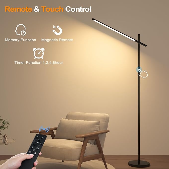LED Corner Floor Lamp, 360°Rotating Head, Super Bright 1800LM Dimmable Minimalist Floor Lamps with Remote Control,3000K-6000K Modern Corner Light,67" Tall Standing Lamp for Living Room,Bedroom,Office