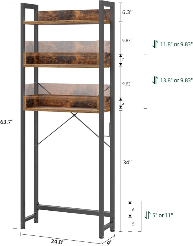 OTK Over-The-Toilet Storage, 3 Tier Bathroom Organizer Shelf, Freestanding Space Saver with Toilet Paper Holder, Multifunctional Over The Toilet Rack, Vintage