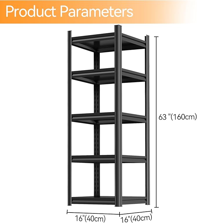 Tall Bookshelf with Open Shelves, Metal Office Book Shelf, Adjustable Organizer Bookcase, Standing Storage Organizer Shelf for Living Room (16" W*16" D*63" H)