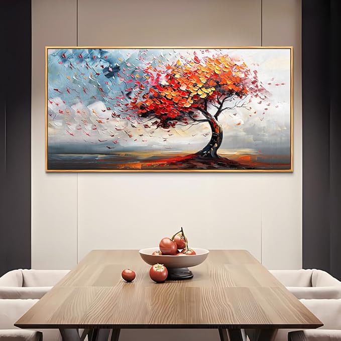 hyidecorart Wood Framed Prints Textured Pictures Large Abstract Wall Decor For Living Room Canvas Wall Art For Office Bedroom Decor Tree Panoramic Landscape Wall Painting Artwork Modern Hotel Mural