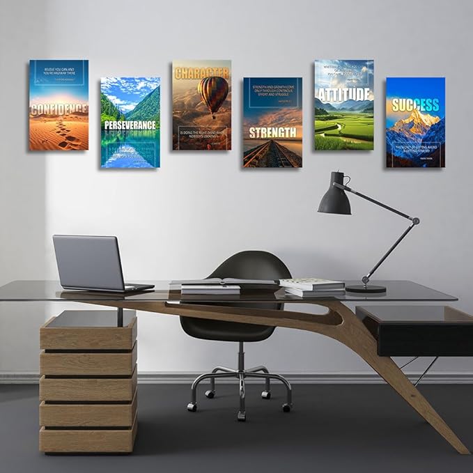 Inspirational Quotes Wall Art，Motivational Wall Art Decoration Painting, landscape Canvas Wall Art， Suitable for Library, Office， Living Room,Home Deco,Tabletop/Hanging,| 6-pack(38x 58 cm) framed 1
