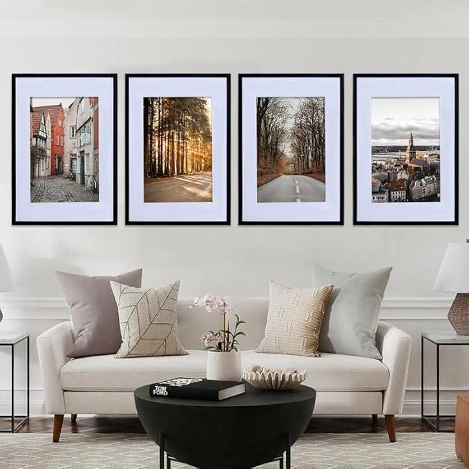 Art Emotion Black 16x24 Picture Frame Display 12x18 Pictures with Mat or 16x24 without Mat, Horizontal and Vertical for Wall- 4 packs.