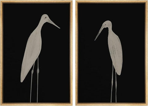 MUDECOR Framed Canvas Print Wall Art Minimalist Crane Silhouettes Illustrations Modern Art Decorative Bohemian Colorful for Living Room, Bedroom, Office - 16"x24"x2 Natural