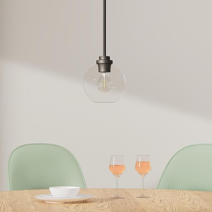 Matte Black Pendant Light, Mid Century Globe Haning Light Fixture Ceiling with Clear Glass for Kitchen Island Dining Room Bedroom Hallway Foyer (1 Pack), PL101BK