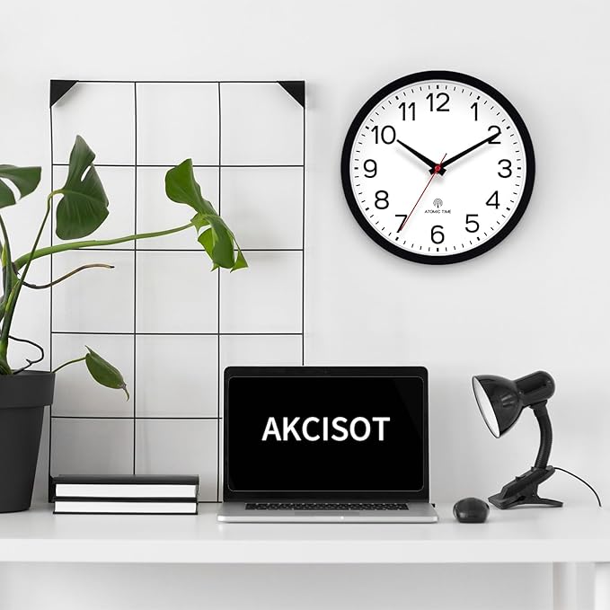 AKCISOT Atomic 10 Inch Wall Clock Analog Clocks for Indoor Kitchen, Battery Operated Clock for Bedroom Office Classroom Living Room(Black)