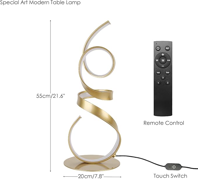 20W 2700LM 3 Colors Dimmable with Remote LED Art Table Lamp 21.6 Inch Height with Touch Switch for Living Room,Bedroom(Gold)