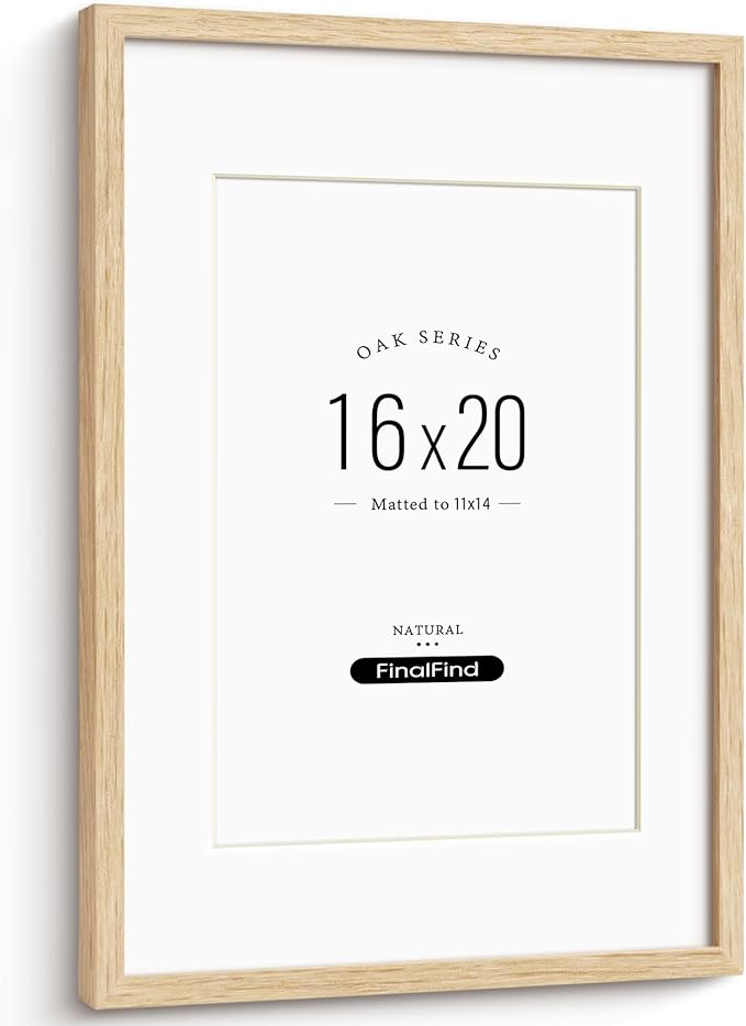 Minimalist 16x20 Frames with Mat for 11x14, Natural Solid Oak Wood 16x20 Frame, Lightweight for Wall Mounting(Single, Oak)