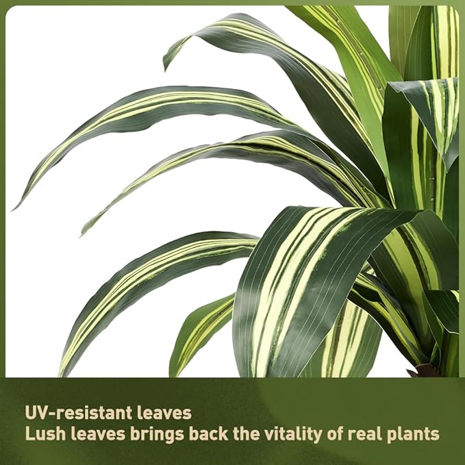 Artificial Dracaena Tree 6FT - Tall Faux Floor Plant with UV-Resistant,Artificial Plants with Lifelike Leaves,Potted Fake Trees for Home, Living Room,Indoor & Outdoor Decor,VN123(Yellow)