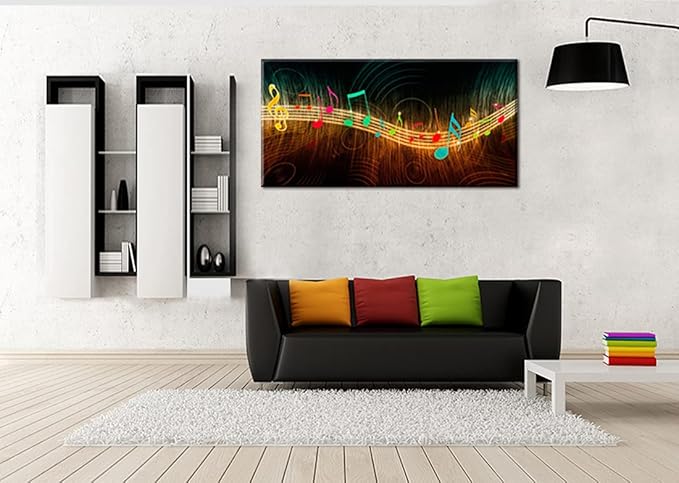 Music Wall Art for Bedroom, PIY Modern Musical Note Canvas Prints, Beautiful Notes Beating on Staff Picture Decor (Waterproof, Bracket Mounted Ready to Hang, 30x60 Extra Large)