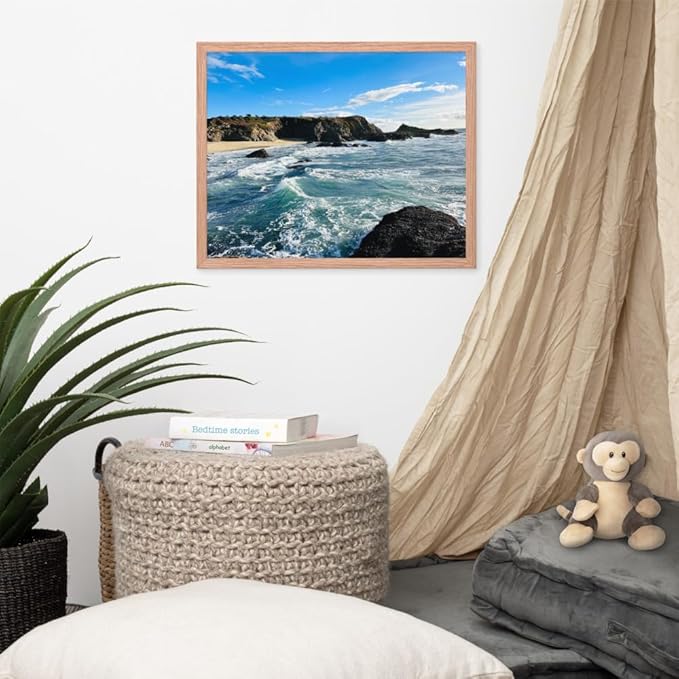 Bodega Bay Coastal Wall Art – Framed Ocean Photography Print – California Nature Landscape Poster – Seascape Decor for Living Room or Bedroom (16x20 inches) - Wooden Framed (Red Oak)